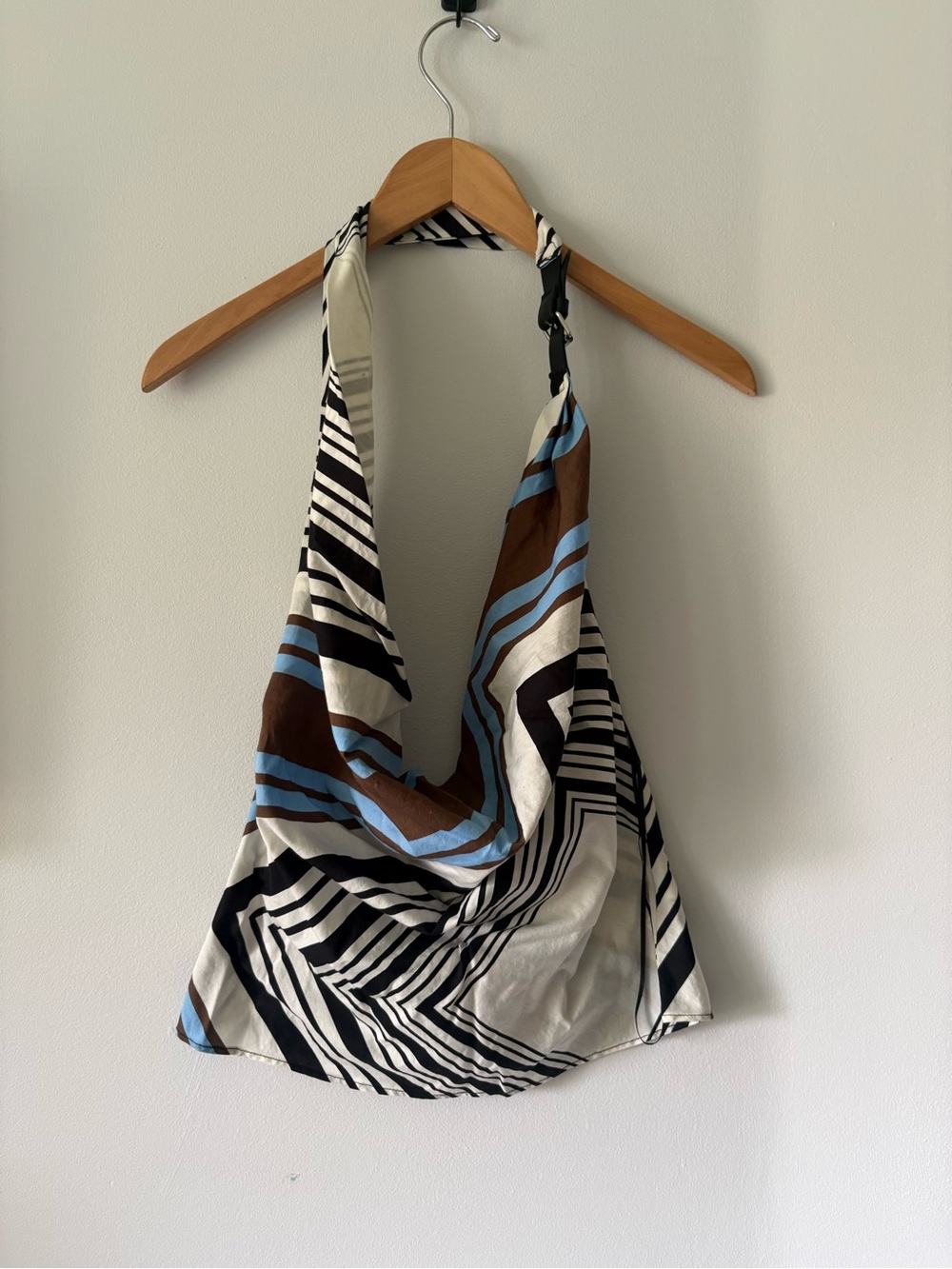Zara Striped Halter Top in Black, White, Brown & Blue